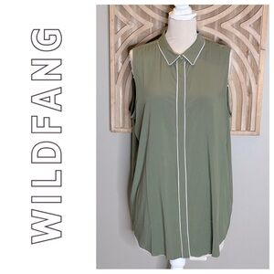 WILDFANG Empower Piped sleeveless button up in green 🌈 NWOT